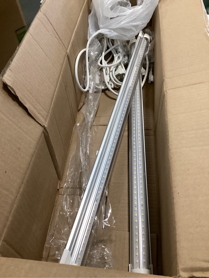 Condition photo showing Good Condition for Barrina T8 LED Shop Light 4FT, 40W 5500LM 5000K, Clear Cover, Garage Lights Ceiling, V-Shape LED Light Fixture, Work Shop Lights for Garage, Warehouse, Basement, ETL Listed, 2 Packs