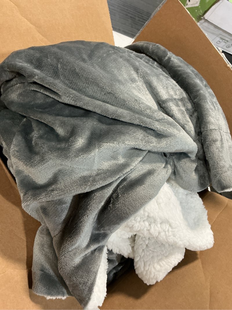Condition photo showing Good Condition for bedsure gentlesoft sherpa fleece throw blanket for couch, non-heated, thick & warm cozy blanket for winter, soft fuzzy plush throw gifts for women and men, grey, 50x60 inches throw (50" x 60") 01 - grey