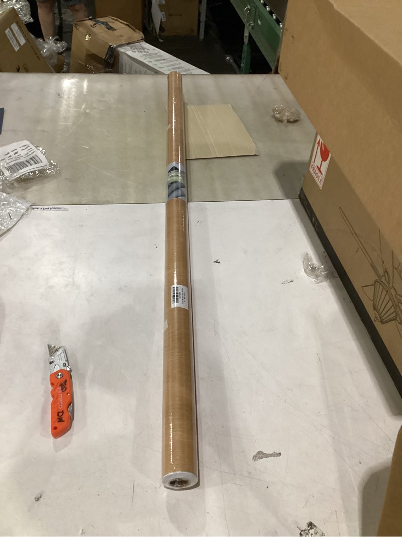 Condition photo showing Good Condition for 48"x118" extra wide light yellow brown walnut wood contact paper peel and stick wood grain wallpaper air guide slot design matte thickened self adhesive waterproof wood vinyl wrap for cabinets walls