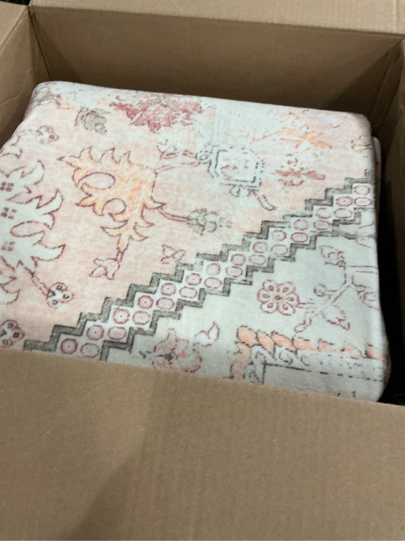 Condition photo showing Good Condition for LIVEBOX Pink Area Rug 5x7 - Soft Rugs for Bedroom, Non-Slip Pink Rugs for Bedroom Girls, Vintage Washable Cute Aesthetic Rug for Nursery Dining Room, Retro Print Distressed Accent Carpet for Apartment 5' x 7' (Rectangular) Medallion Pink