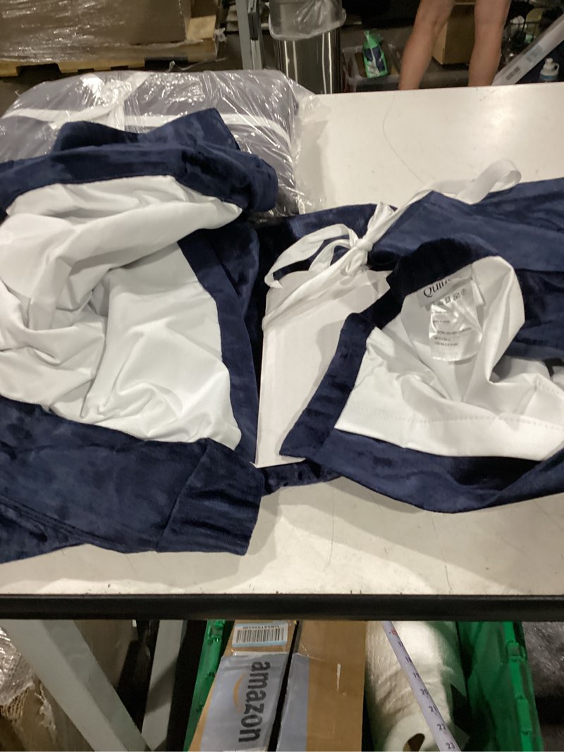 Condition photo showing As Is for panel navy luster velvet room darkening curtain - single panel u-wndw-20-nvy 3 u-wndw-20-nvy 2 luster velvet curtain diagram 3 luster velvet room darkening curtain