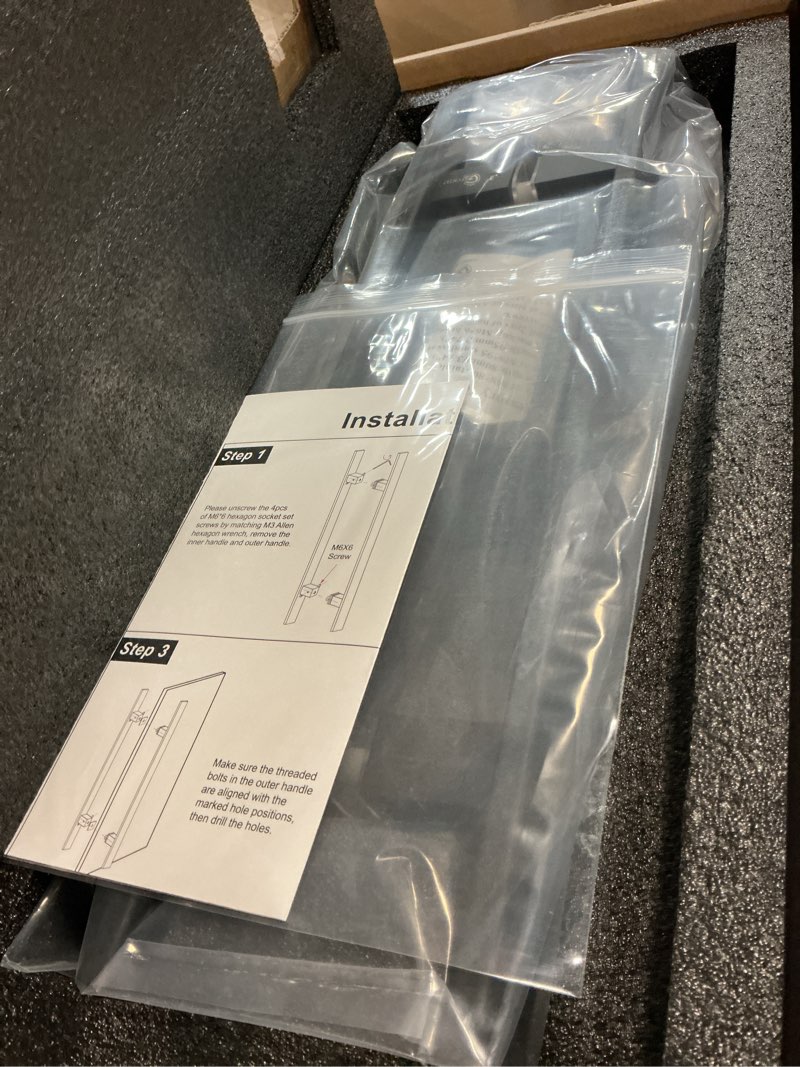 Condition photo showing Good Condition for togu tg-6018 18 inches solid standoffs heavy-duty commercial grade-304 stainless steel push pull door handle/barn door pull handle/glass pulls, matte black finish 18 in (length)/1.57 x 0.39 in (front x side)