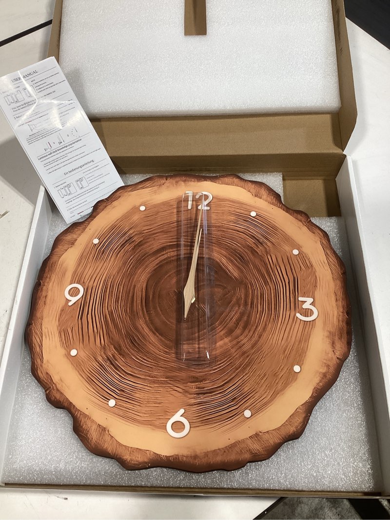 Condition photo showing Good Condition for xnm brown wooden clock battery operated 14 inch farmhouse wall clock for bedroom decor rustic annual ring wall clock silent (mdf no solid wood) 14 inch brown1