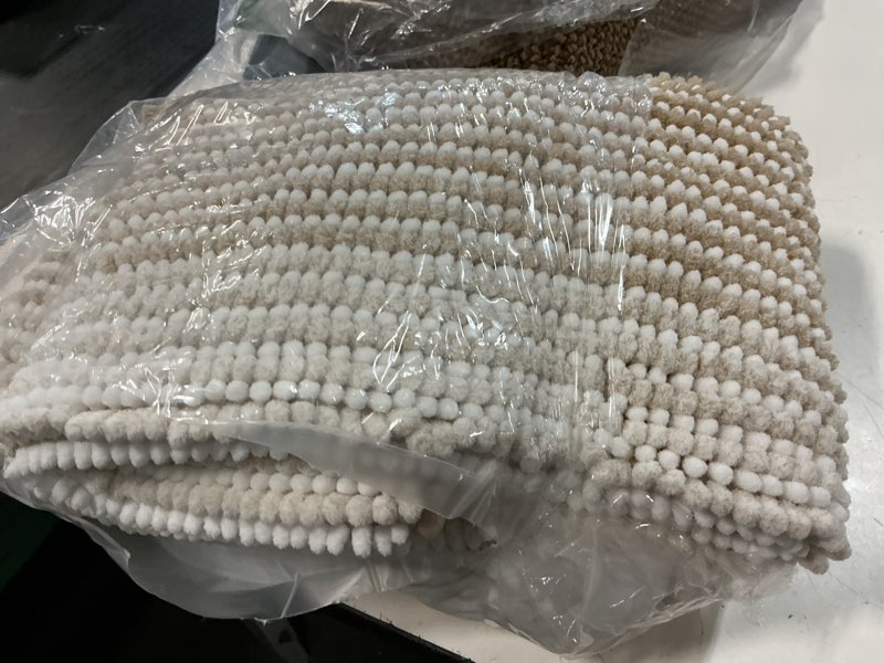 Condition photo showing Good Condition for bsicpro bathroom rugs and mats sets, 2 piece thick absorbent chenille bath mat rug set non slip, soft shaggy bath room floor mats for bathroom, machine washable (beige, 20" x 60" plus 20" x 32") 20" x 60" plus 20" x 32" beige