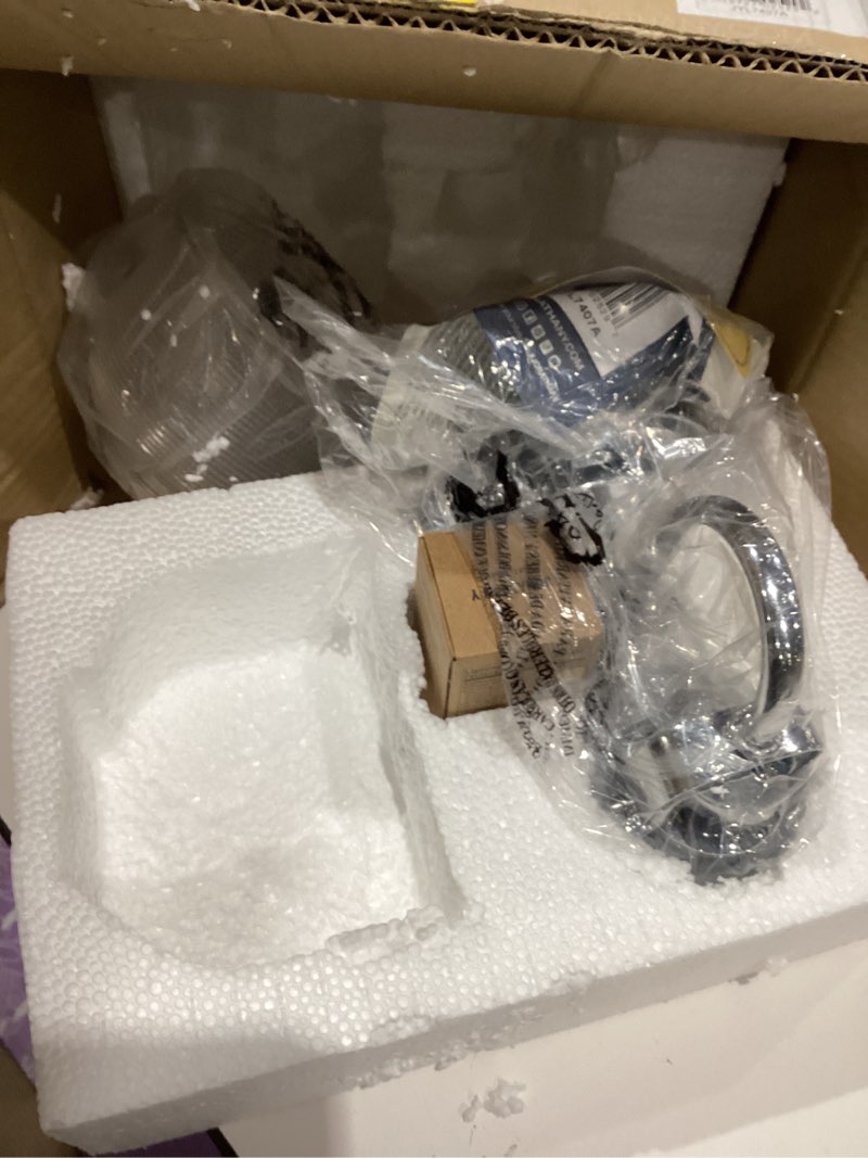 Condition photo showing As Is for jonathan y 5.75" chrome modern bathroom vanity light, 1-light led wall sconce, clear glass bell shade for mirror hallway kitchen, etl listed, led bulb included jyl7407a 1 light chrome