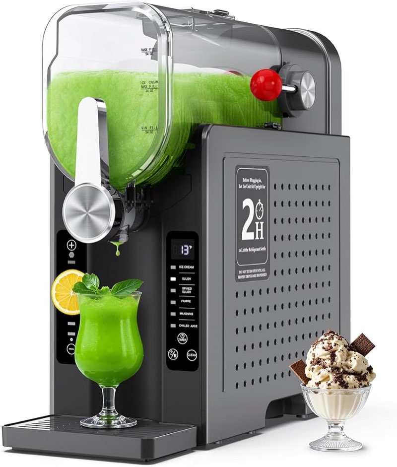 slushie machine, slushy machine for home no ice needed, professional frozen drink maker with led display, 6 pre-set programs for frozen margaritas, frappés and ice cream, black