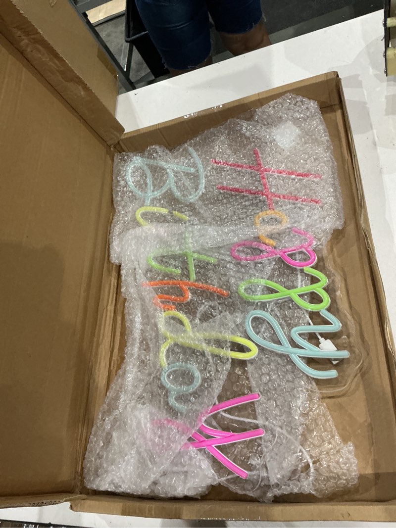 Condition photo showing As Is for happy birthday neon sign 21.7 x 13 inch large neon birthday signs size | colorful happy birthday neon light big birthday neon lights for bedroom bar cafe party any ages bday celebration decoration colorful happy birthday large