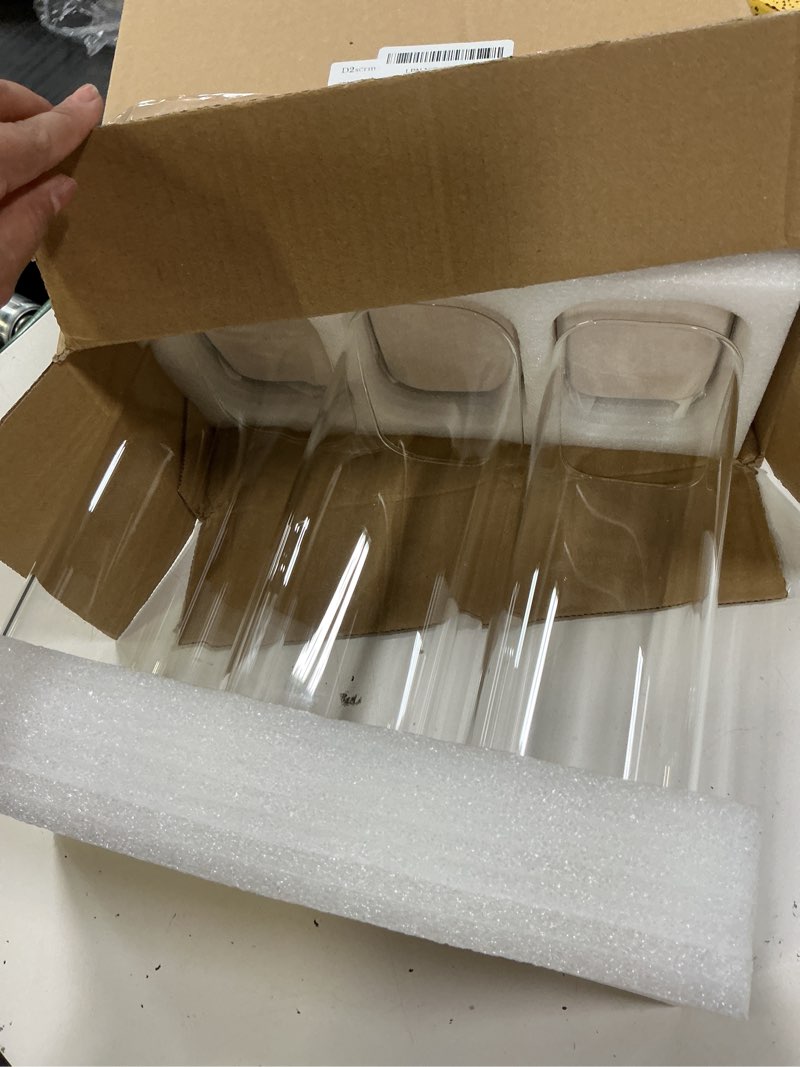 Condition photo showing Good Condition for 56oz rectangle airtight glass storage containers with bamboo lids (set of 3), square food storage jar, pantry organizers for oats, cereal, pasta and coffee beans (?with black lable) 56oz*3