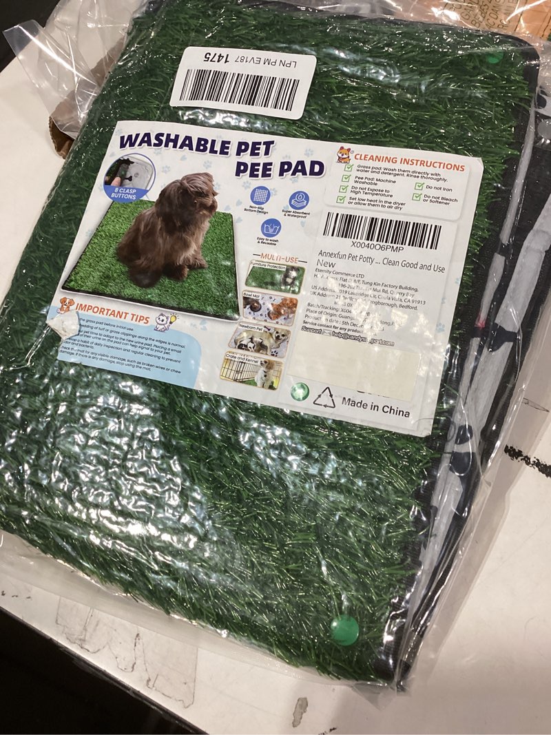 Condition photo showing Good Condition for Dog Grass Mat with Pee Pad 20×25", Small Dog Litter Box Indoor Artificial Turf Grass Porch Waterproof Patio Potty Tray for Doggie Reusable Washable Pads and Lawn for Replacement for Puppy Training 20" x 25"