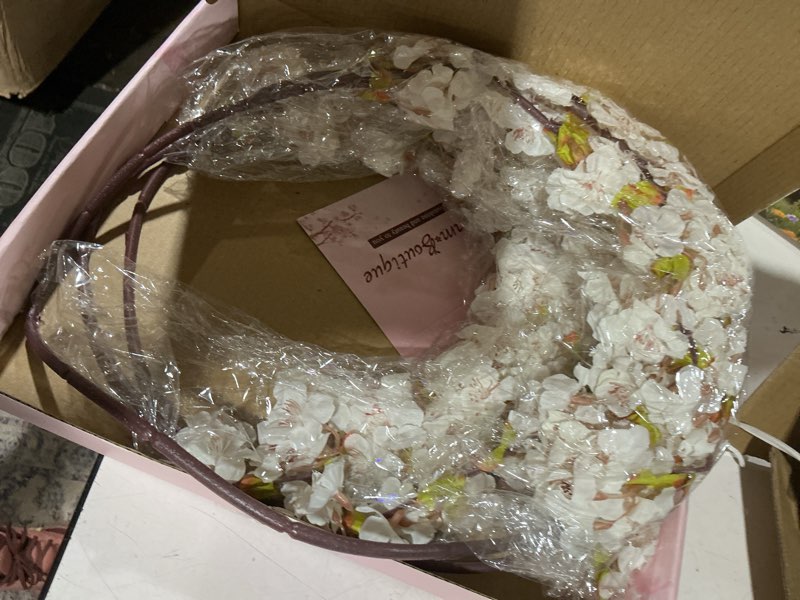 Condition photo showing As Is for sunm boutique silk cherry blossom branches, artificial cherry blossom tree stems faux cherry flowers vase arrangements for wedding home decor, set of 3 white pack of 3