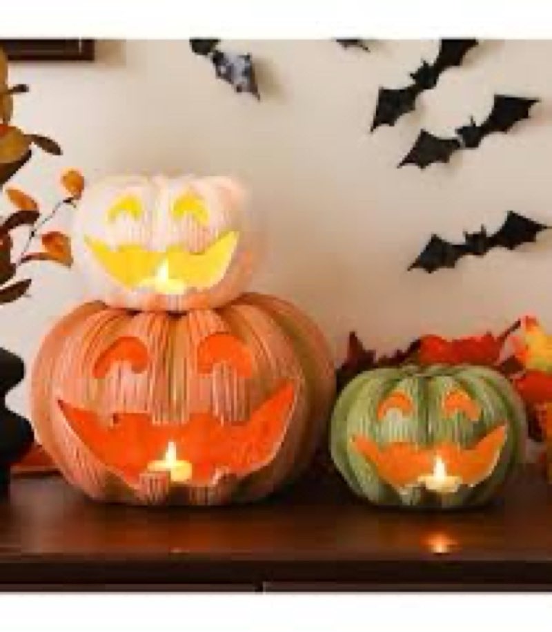 sumind halloween pumpkin candle holder decoration - stackable jack o lanterns resin tealight candle 