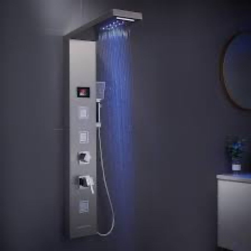 MENATT Shower Tower System with LED Lights, Hydroelectricity Display Shower Panel, Rainfall & Waterf