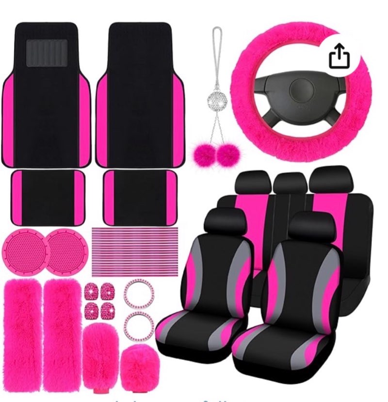 ROCEEI 47 Pcs Car Seat Cover Full Set Car Accessories for Front Rear Seat Fluffy Steering Wheel Cover Belt Automotive Floor Mats Air Conditioner Decoration Strip(Gray)