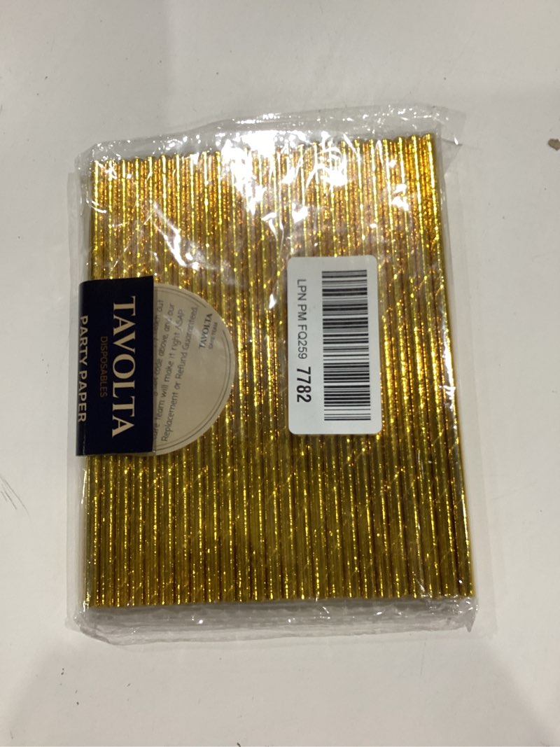 Condition photo showing Good Condition for gold straws –disposable biodegradable eco drinking paper straws for bachelorette parties, weddings cocktails decor, stylish party cake pop sticks for birthday holiday anniversary new year x100 100 pack