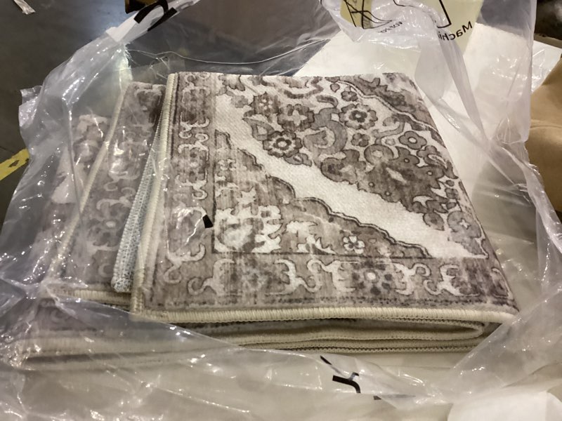 Condition photo showing Good Condition for HEBE Farmhouse Kitchen Rugs Sets of 3 Non Slip Washable Boho Kitchen Rugs and Mats for Floor Kitchen Runner Rug Floor Carpet for Kitchen, Laundry, Hallways 20"x32"+20"x48"+20"x59" Beige/New