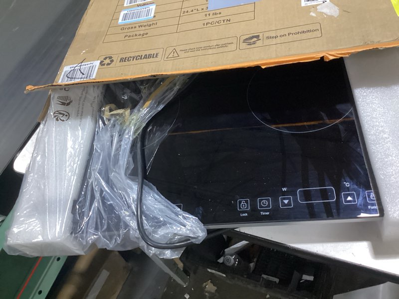 Condition photo showing As Is for OMEO Portable Double Induction Cooktop 2 Burner Electric Cooktop, Touch Control 110V Induction Cooker with Safety Lock, Pause, Auto Shutoff Timer Setting, 9 Heating Level and Overheating Protection Double Burner