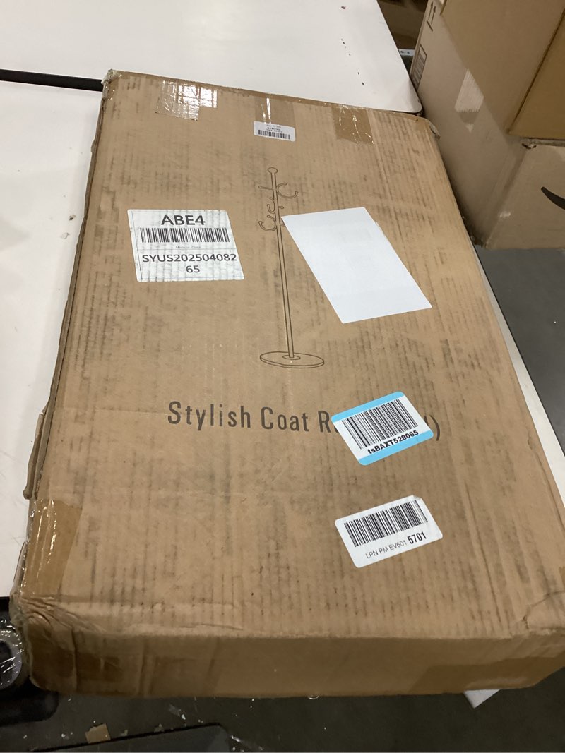 Condition photo showing Good Condition for BUZUYE Modern Coat rack with marble base,Coat rack freestanding heavy duty with gold hooks,Entryway coat rack stand Coat Tree freestanding coat hanger stand for Hanging Clothes, Hats, Bags Earring hook