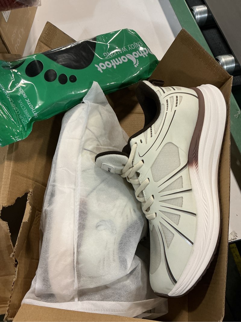 Condition photo showing New/Like New for Men's Orthopedic Road Running Shoes: Comfortable Casual Arch Support Plantar Fasciitis Orthotic Sport Sneakers, Supportive Athletic Tennis Working Walking Shoes for Foot Heel and Pain Relief 45.5 W2-beige