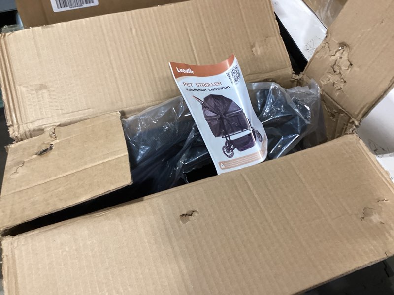Condition photo showing Good Condition for 4 wheels pet stroller, dog stroller for small/medium dogs and cats up to 33 lbs, one-click fold & draggable, removable carrier, zipperless entry, mesh windows, black small-glide