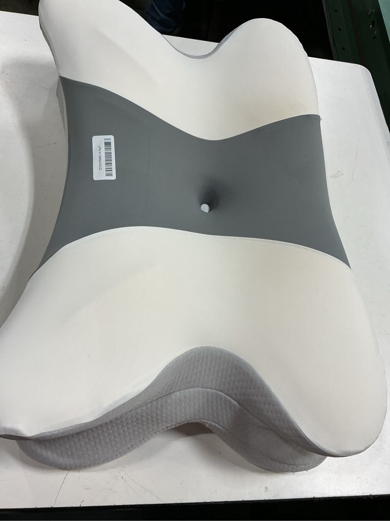 Condition photo showing As Is for cervical neck pillow for pain relief - ergonomic pillow memory foam pillows for sleeping, cooling orthopedic neck support pillow, contour cervical pillow bed pillow for back stomach sleepers white & grey