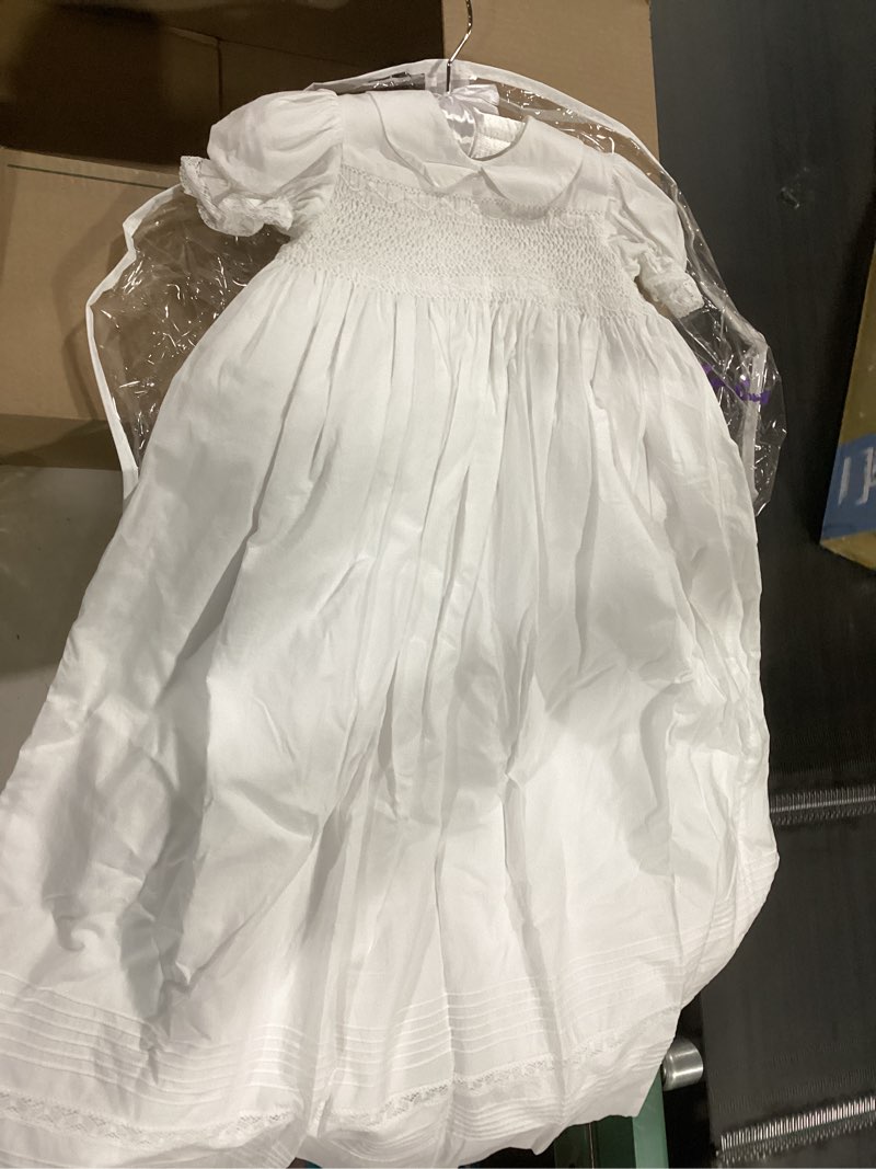 Condition photo showing As Is for kissy kissy baby girls silene christening baptism gown & hat set, white, 6-12 months 6-12 months white
