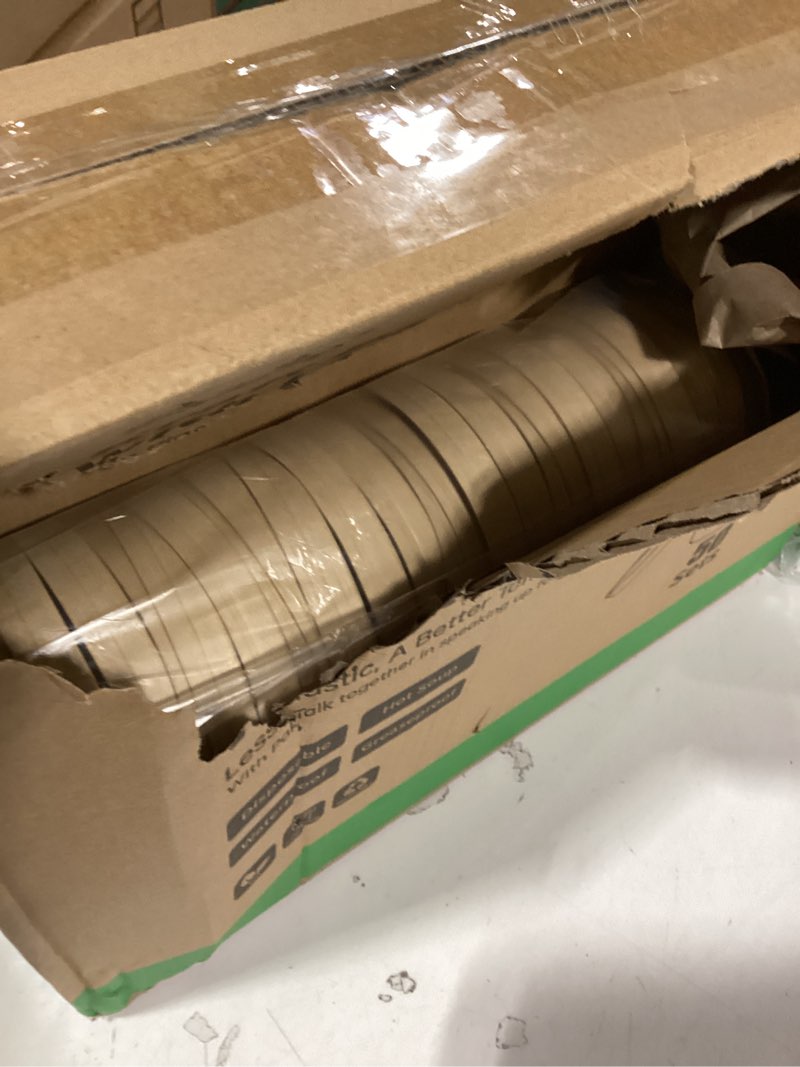 Condition photo showing As Is for 50 pack soup containers with lids, disposable and biodegradable ice cream cups kraft 12oz paper soup bowls with lids for hot drinking, food, and ice cream (50 sets, 12 oz) kraft brown 12 oz
