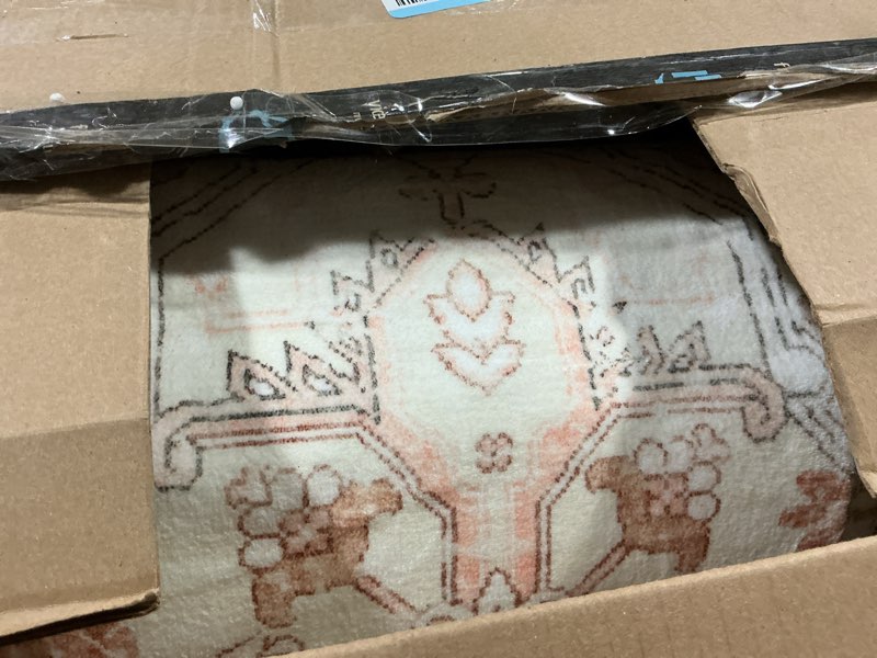 Condition photo showing Good Condition for livebox large vintage area rug 6x9 - washable retro tribal pink rug for living room, soft boho anti-skid carpet low-pile stain resistant floral rugs for girl room office 6' x 9' (rectangular) medallion pink