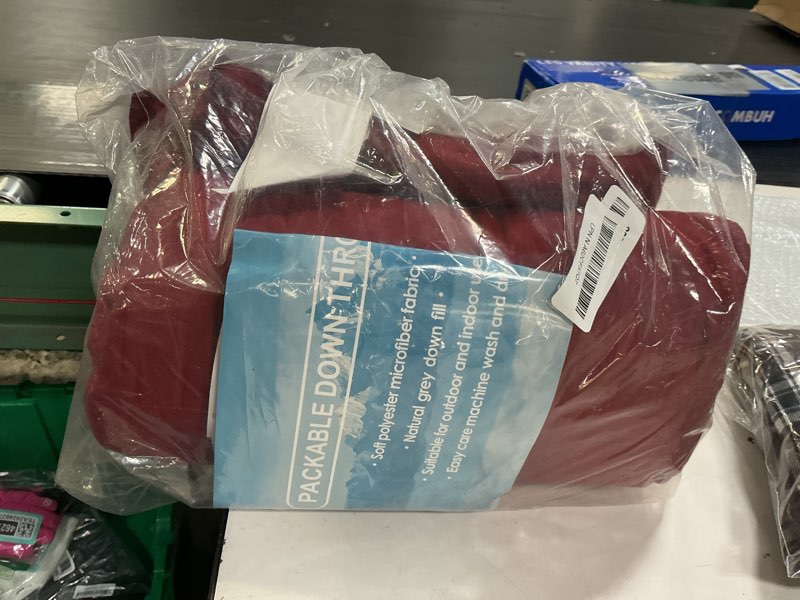 Condition photo showing As Is for puredown® Soft Feather Down Throw Blanket Lightweight Packable Couch Throw for Indoor and Outdoor Use, Throw 50"X70", Wine Red Throw