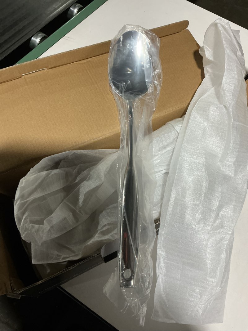 Condition photo showing Good Condition for Viking Kitchen Utensils Set, 8 Piece Stainless Steel Cooking Utensil Set, Includes Spatulas, Spoons, Pasta Fork, Deep Ladle, Meat Fork, and Skimmer, Silver 8-Piece Set