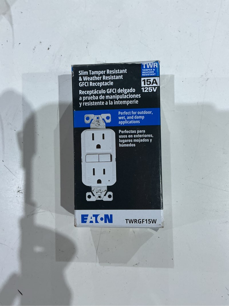 Condition photo showing As Is for https://www.lowes.com/pd/eaton-15-amp-125-volt-gfci-residential-decorator-outlet-white/5014437343