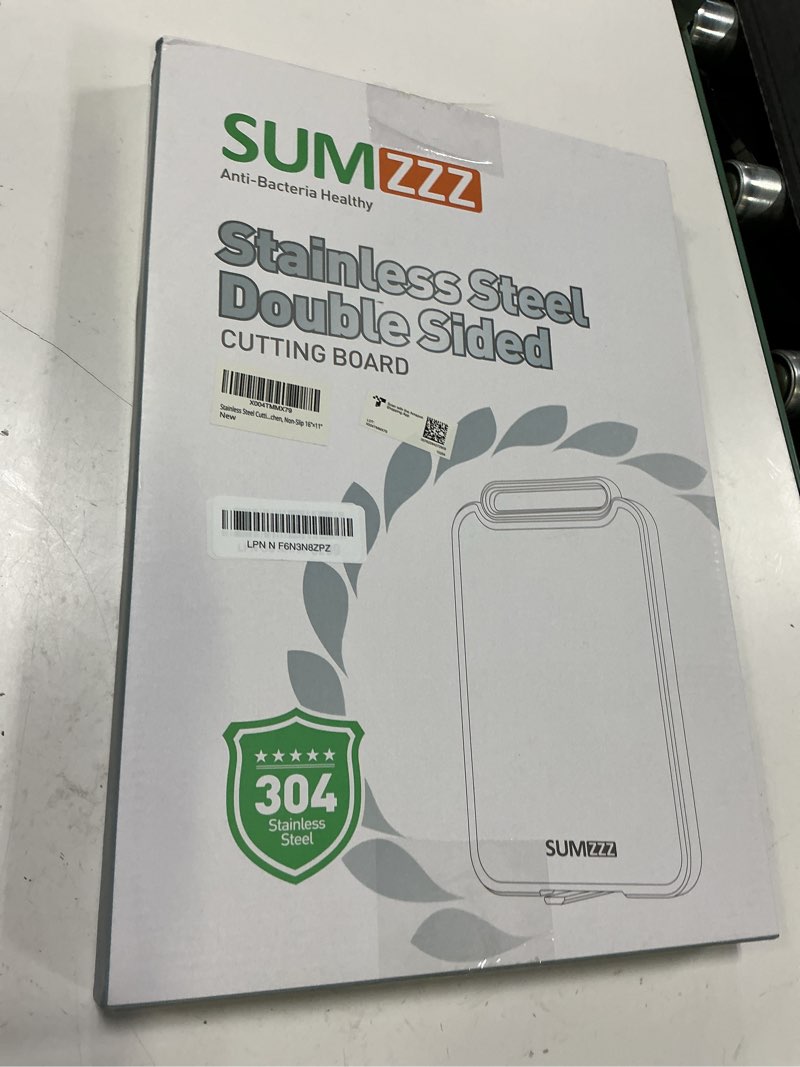 Condition photo showing New/Like New for sumzzz stainless steel cutting board for kitchen, 2-in-1 double-sided chopping board, dishwasher safe, food grade stainless steel/pp, easy to clean, large size, non-slip, 16"×11" 16"l x 11"w