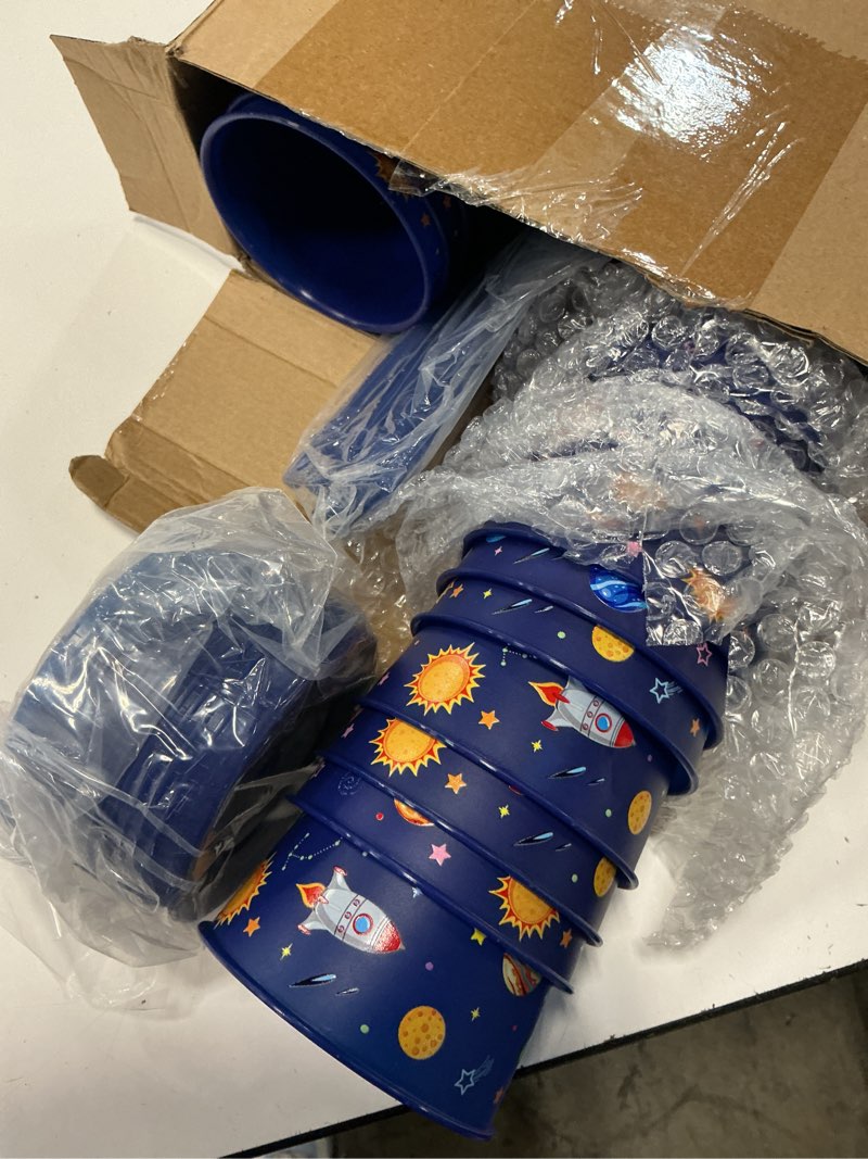 Condition photo showing New/Like New for chuangdi 24 pcs space party plastic cups with lid and straw 24 oz outer space party favors galaxy astronaut cups for birthday baby shower party supplies 24 space