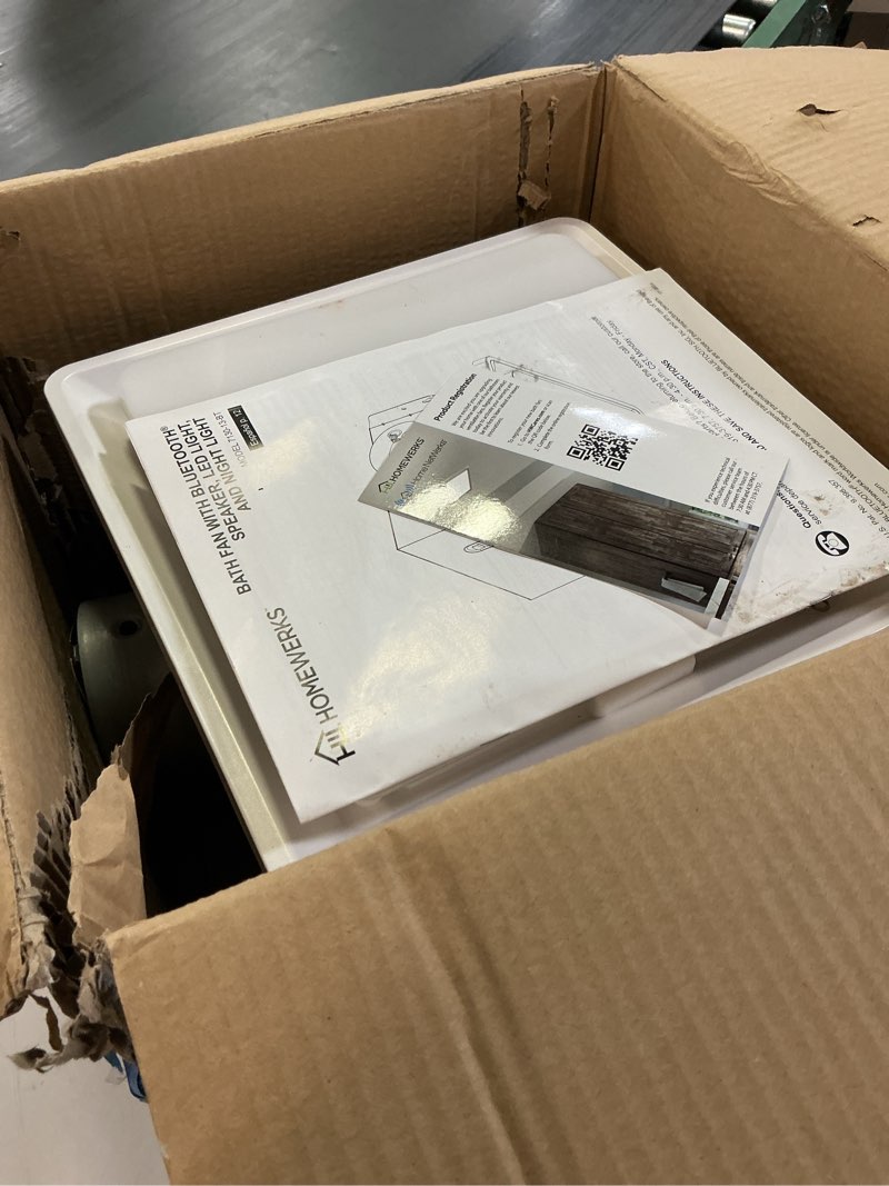 Condition photo showing As Is for Homewerks 7130-13-BT White Decorative LED, Bluetooth Bathroom Exhaust Fan NEW 