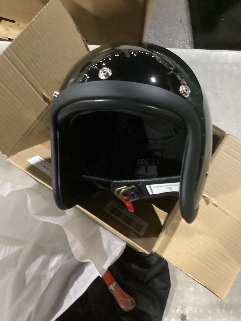 Condition photo showing New/Like New for gjh open face motorcycle helmet jet cafe recer 500tx style unisex helmet 3/4 chopper bobber helmet japan technology handmade 3 quarter motorcycle helmet dot approved(black/white-m l xl xxl) black-m
