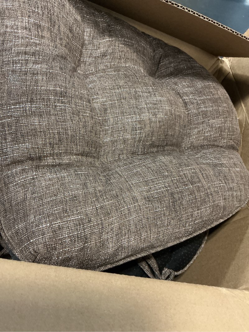 Condition photo showing As Is for chair cushions for dining chairs set of 4, kitchen chair cushions, chair pads with ties and non slip backing, tufted memory foam seat cushion 4 pack, 15.5" x 15.5" x 4", brown 15.5" x 15.5" x 4" brown 4