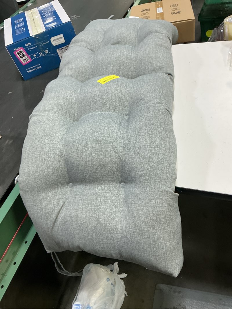 Condition photo showing Good Condition for 51 in. x 18 in. heather gray rectangle outdoor bench cushion