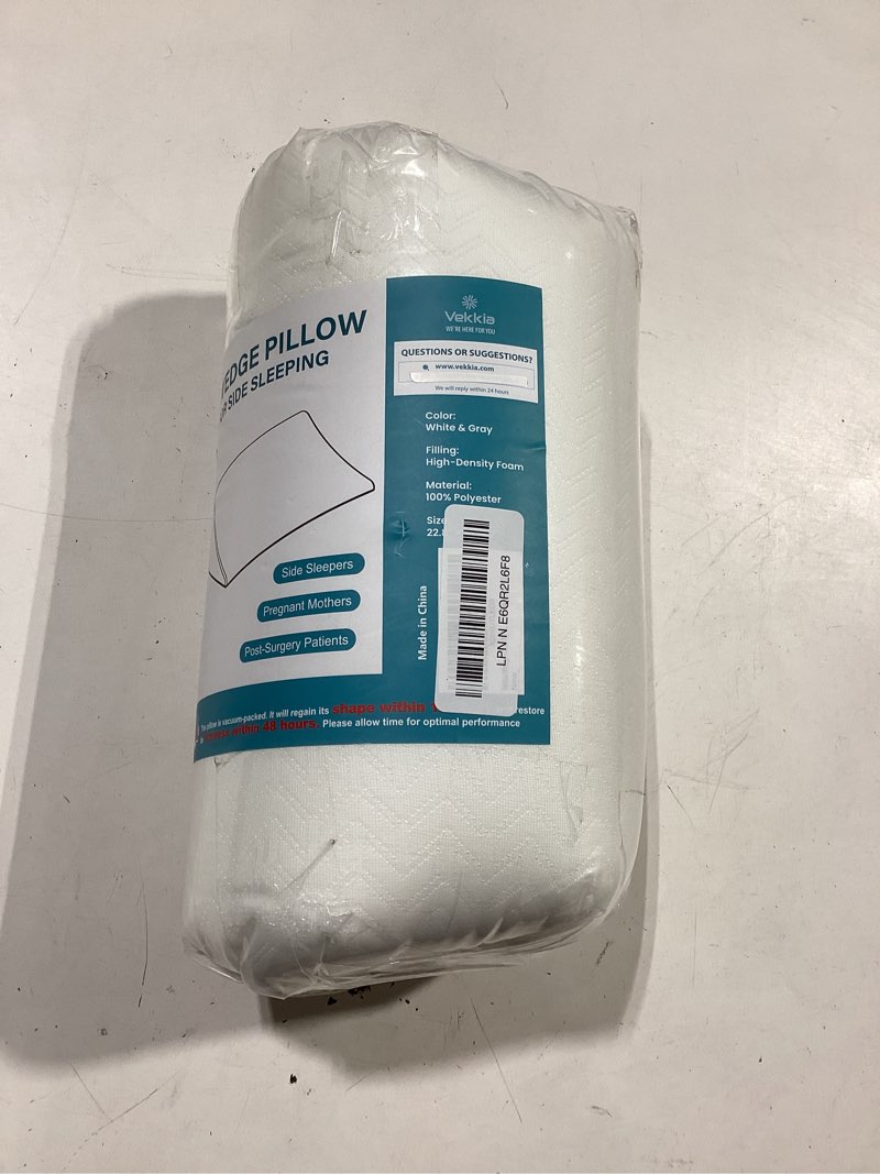 Condition photo showing New/Like New for vekkia wedge pillow for side sleeping, ergonomic back support pillow with high-density foam for pregnancy support, back pain, preventing bedsores, surgery recovery, removable cover, white/gray white/gray 22.8"x10"x7"