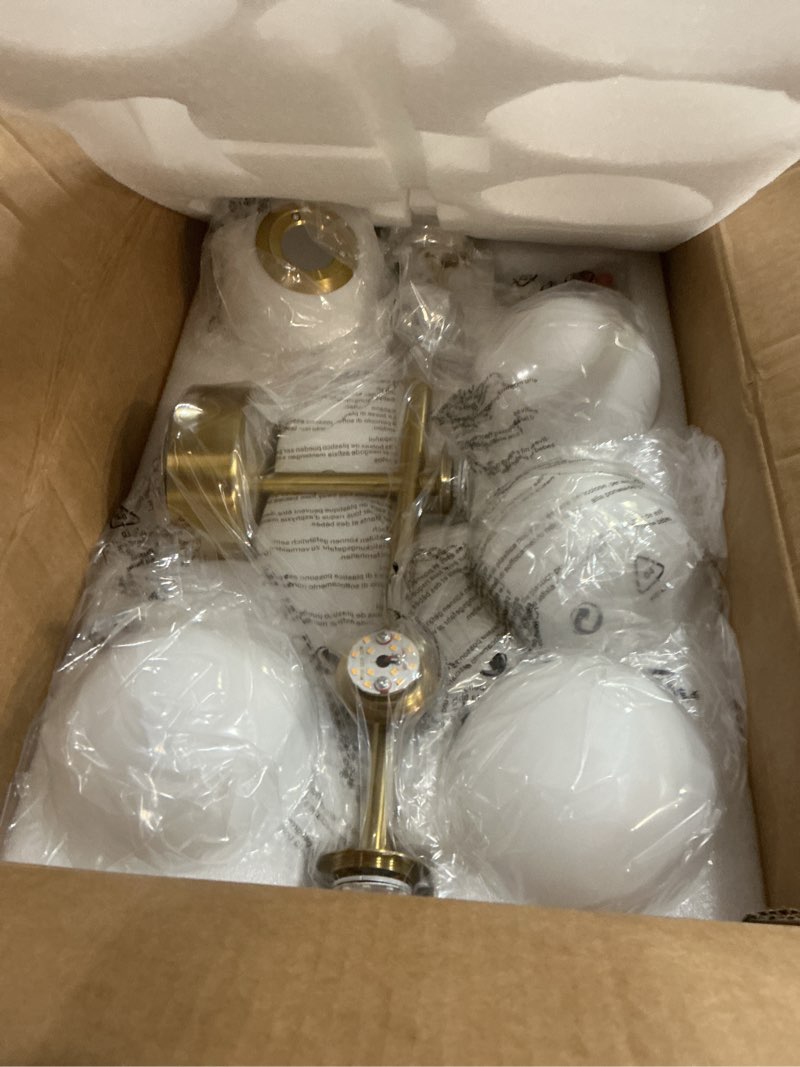 Condition photo showing New/Like New for gold modern chandelier 5-light glass globe ceiling light fixtures mid century modern sputnik chandelier for dining room kitchen island bedroom living room 41.3in diameter gold+milk glass 5 light