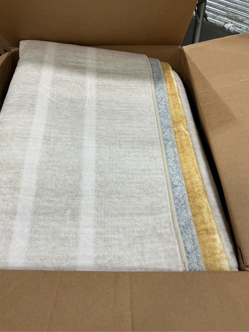 Condition photo showing Good Condition for dcx machine washable area rug 9x12, mid century modern non slip stain resistant rug 9x12 for living room, playroom, dining room, soft low pile large carpet, blue & yellow 9' x 12' (rectangular) yellow & blue