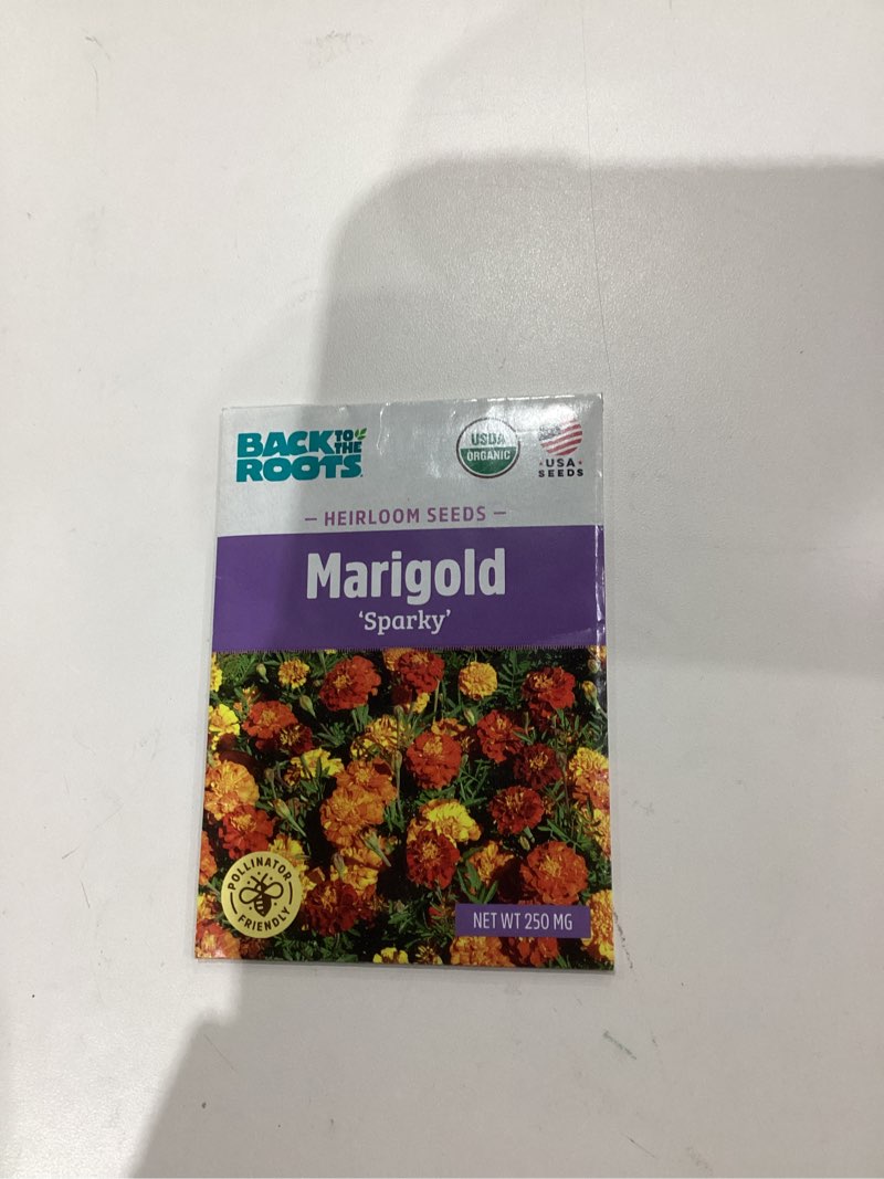 Condition photo showing New/Like New for Back to The Roots 100% Organic Seed Packet - Marigold 'Sparky' 250mg Flowers Marigold 'Sparky' 420mg