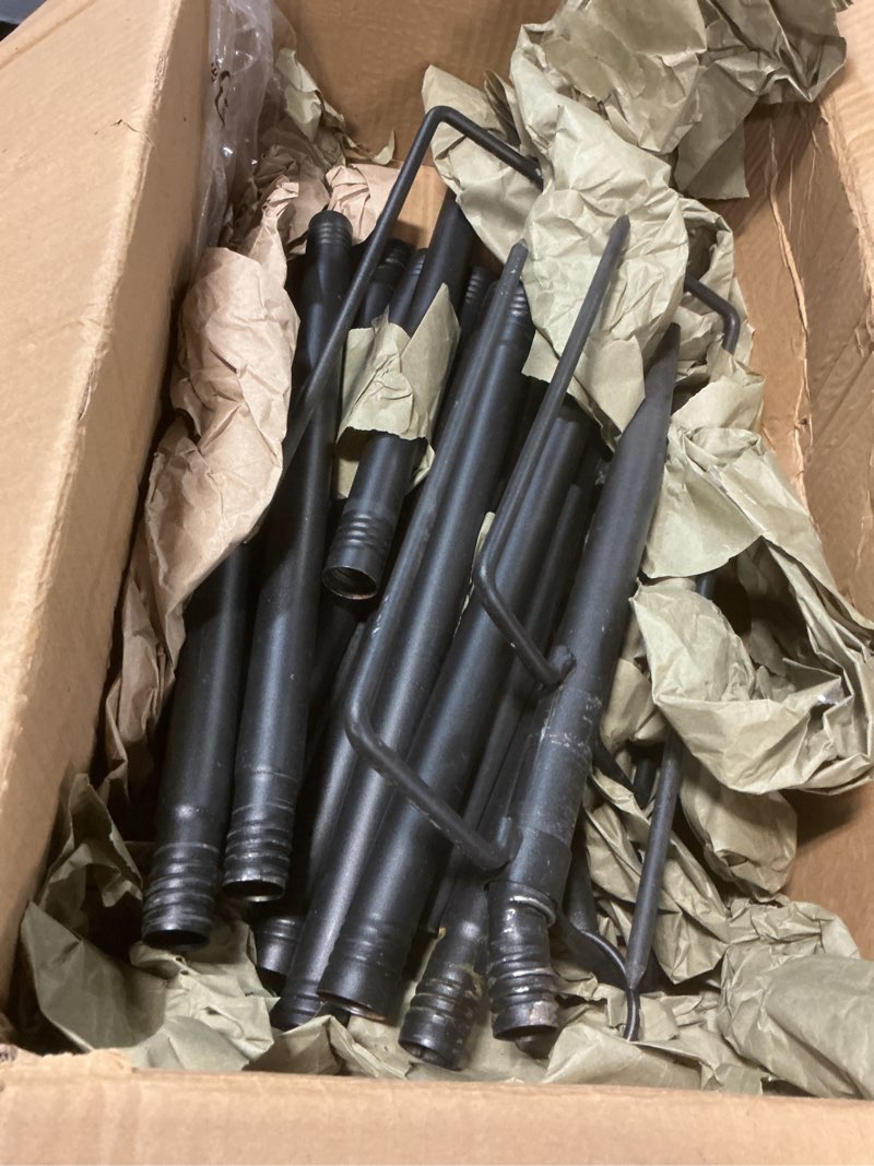 Condition photo showing As Is for 4 Pack 9.3Ft String Light Poles, Outside Metal Poles with Fork, Lighting Hanging Post Accessories for Patio Decor Garden Backyard Yard Front Porch Outside Decorations