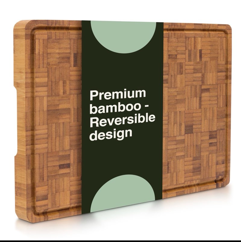 Cactus & Cubby Premium Bamboo Cutting Board. Deluxe Deep Carbonised End Grain Wooden Cutting Board. 16.5" x 11.8". Pre-oiled Butcher Block for Prepping & Serving. Knife Friendly