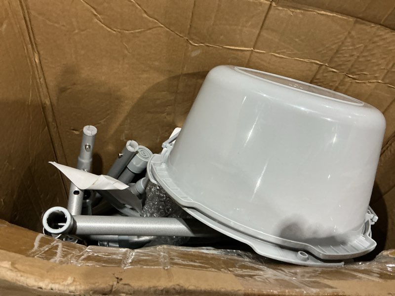 Condition photo showing As Is for steel drop arm bedside commode with padded arms – 11125kd-1