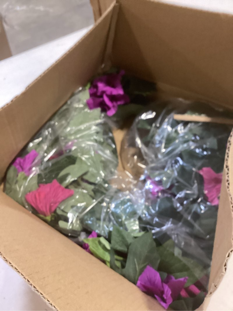 Condition photo showing As Is for nigirior artificial faux flowers for outdoor 16 bundles boxwood fake morning glory for planter,uv resistant fake flowers for home porch patio outside?magenta?