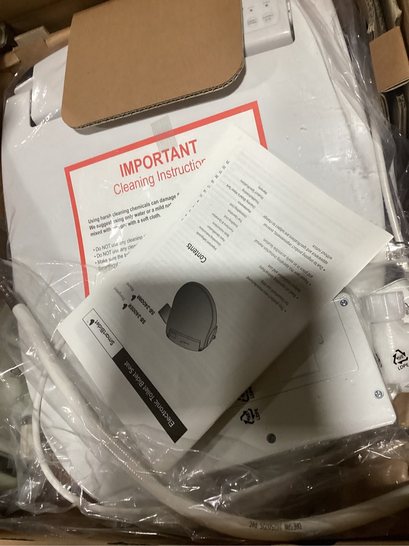 Condition photo showing As Is for SmartBidet® SB-2400 Advanced Electric Smart Bidet™ Slim Profile Seat in Round White with Remote Control, LED Night Light, Stainless Steel Nozzle, Heated Seat, Warm Dryer Round Whisper Operation