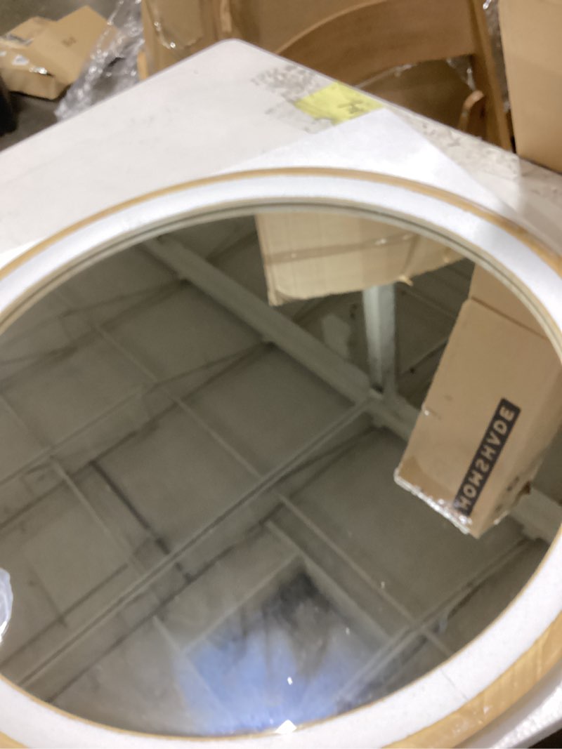 Condition photo showing As Is for reflinto 24 inch rustic farmhouse round mirror for wall decor, | whitewashed wooden circle mirrors for bathroom over sink, bedroom, entryway, living room, kitchen, office 24"l x 24"w style 3
