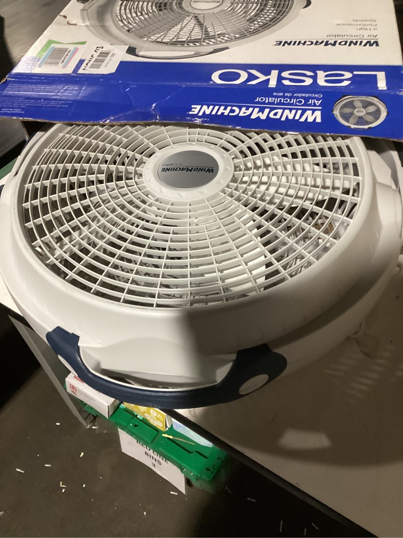 Condition photo showing As Is for lasko wind machine fan, air circulator fan with 3 speeds, 20" model 3300, gray