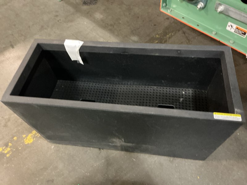 Condition photo showing As Is for allen + roth rectangle 31-in w large black rubber contemporary/modern indoor/outdoor planter with drainage holes self watering