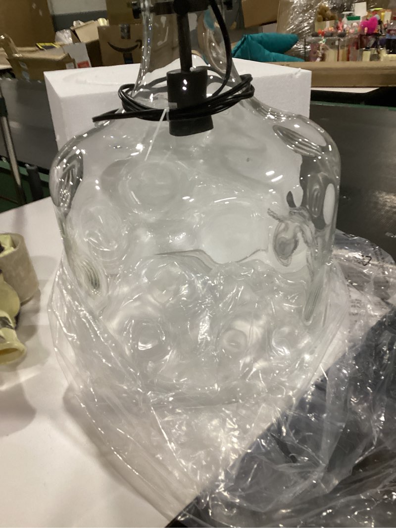 Condition photo showing New/Like New for homeplace lighting 325717mb crawford urban/industrial clear water glass jar pendant light, 1-light 100 watt, 15" h x 12" w, matte black