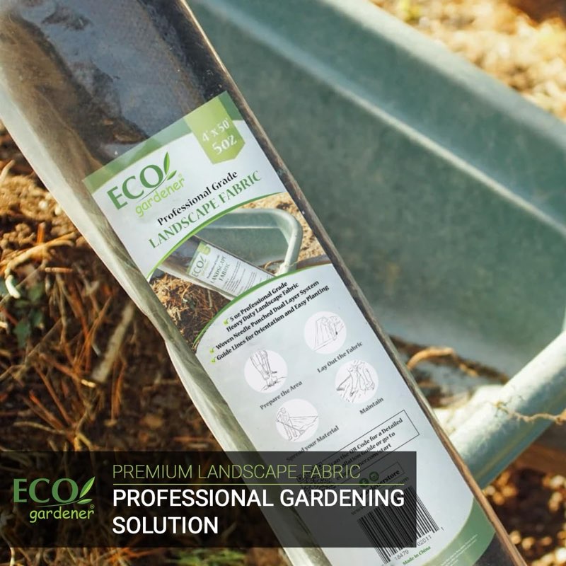 ecogardener premium 5oz landscape fabric, 3ft x 100ft pro garden weed barrier - durable & heavy duty weed block gardening mat, easy setup & superior weed control, eco-friendly & convenient design